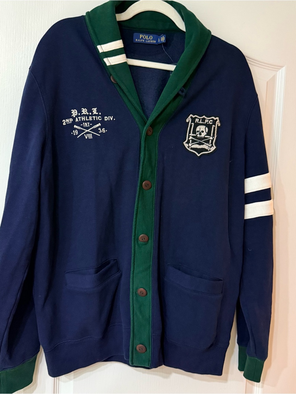 Polo Ralph Lauren Men’s L Shawl Collar Cardigan Sweatshirt Skull Crest